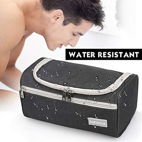 Pantheon Men's Toiletry Bag - Travel Toiletry Bag Wash Bag Hanging Dopp Kit Shaving Kit for Bathroom Shower - Mens Travel Bag Hanging Toiletry Organizer Toiletry Kit for Traveling (Black)