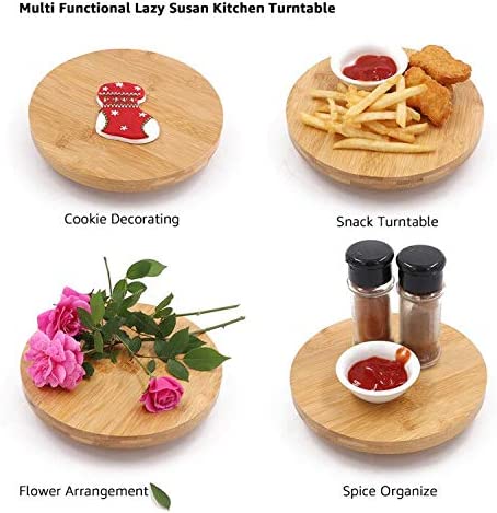 kowanii Sugar Cake Cookie Decorating Supplies Tools Kit Set, 7 inch Bamboo Cookie Turntable, Small Kitchen Lazy Susan Turntable for Table Organizer Wood Baking Tools Bakeware