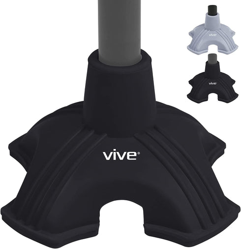 Vive Cane Tip - Quad Rubber Replacement Foot Pad for Walking Canes - Stable Four Point, Self Standing Quadruple Tripod Stand for Cane - Universal 4 Leg Attachment for Walking Stick (Black)