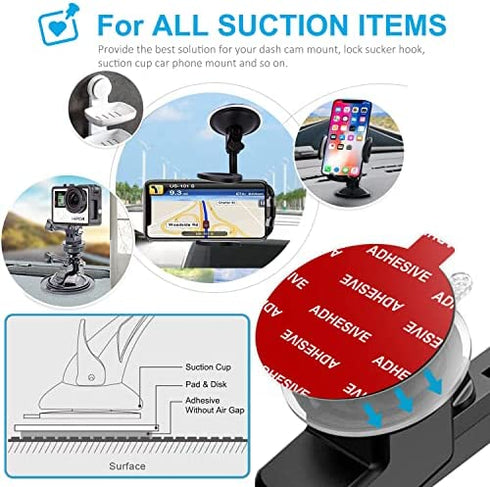 AZXYI 6 PCS Windshield Mount Adhesives for Suction Cup Mount, 80mm( 3.15 inches) Circle Double-Sided Sticker Pads for Dashboard Mounting Disk and Windshield Camera, GPS, Car Phone Mount