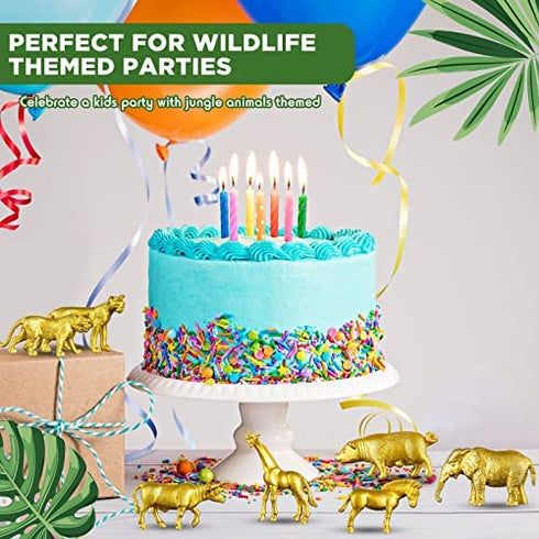 24 Pcs Gold Plastic Animal Figurines Toys Zoo Gold Safari Animal Figures Elephant Lion Wild Animal Decor Mini Safari Animals Figurines Decor Jungle Animal Cake Toppers for Themed Birthday Party