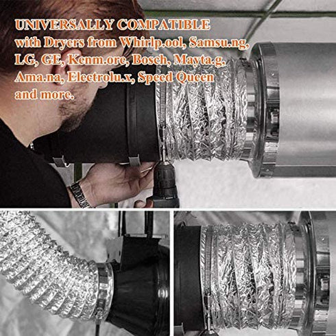 Universal Dryer Vent Hose 10 ft 4 inch with 2 Stainless Steel Clamp, Flexible Aluminum Dryer Duct Hose for Tight Space ?Silver?
