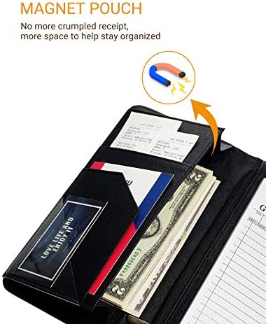Server Book with Zipper and Magnetic Pocket Waitress Book Waiter Book Wallet Restaurant Waitstaff Organizer Fit Server Apron with Money Pocket 4.7" X 9" (Big Capacity with Magnetic Closure)