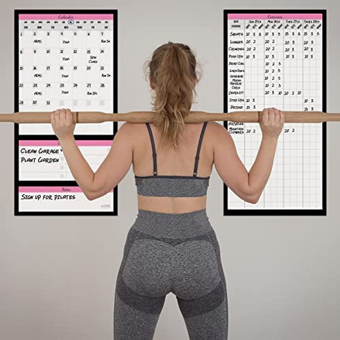 Dry Erase Workout Calendar Planner - Pink Workout Planner for Women with a Fitness Calendar, Exercises, Goals, Fitness Planner Notes Section and More. Workout Whiteboard