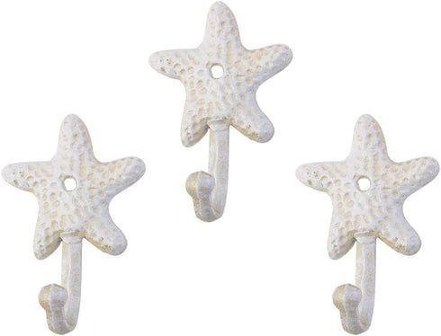 TOPBATHY 3pcs Wall Hooks Sea Star Shape Wall Mounted Decorative Hooks Coat Clothes Hooks Key Hat Hooks Towel Robe Hooks Wall Hangers Nautical Beach Coastal Wall Decorations Ornaments