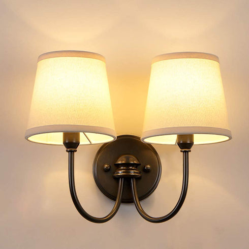 ALUCSET Double White Small Lamp Shade Clip On Bulb Set of 2 for Candelabra Bulbs, Barrel Fabric Lampshade for Table Chandelier Wall Lamp 4x7x6 Inch, 2Pcs Pack (White)