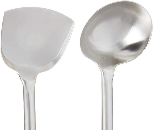 Wok Utensils Set 1 Wok Spatula & 1 Wok Ladle Set Large Size L17.5' x 5' Chinese Cooking Tools Wok Spoon & Wok Turner Cooking Utensils Set Wok Tools Wok Accessories Chuan Hoak Quality Stainless Steel