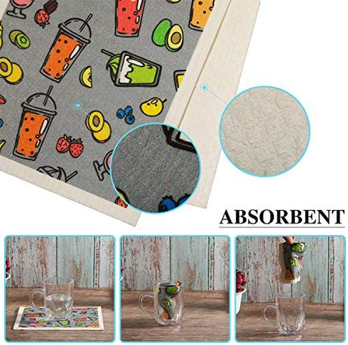 Swedish Kitchen Towels Reusable Fresh Fruit Pattern Sponge Cleaning Cloths Absorbent Dish Cloth Hand Towel for Kitchen Cleaning Wipe, 6 Styles (6 Pieces)