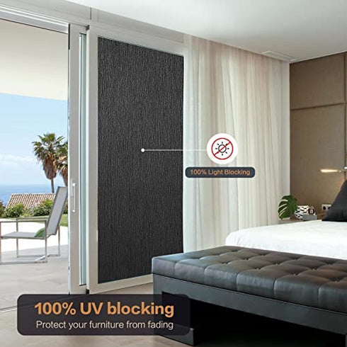 Reusable Blackout Window Film Tint Room Darken Silk Privacy Static Cling Glass Vinyl Insulation Door Cover 100% Light Blocking No Glue for Day Sleep,Baby Nap Security 17.5 Inch x 6.5 Feet