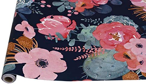 HAOKHOME 93005-1 Peel and Stick Modern Floral Wallpaper Pink/Green/Navy/Orange Vinyl Self Adhesive Prepasted Decorative 17.7in x 9.8ft