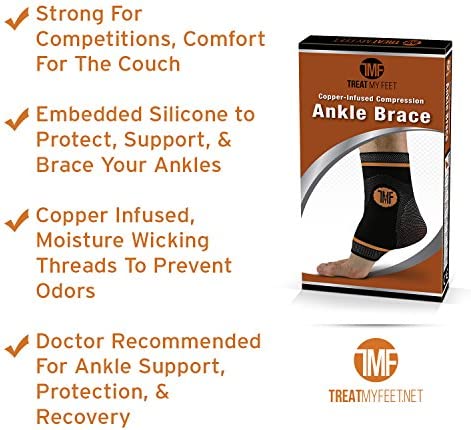 Compression Ankle Brace with Silicone Ankle Support and Copper - Plantar Fasciitis Brace for Foot Pain & Achilles Tendonitis Relief - Ankle Brace for Women & Men - Extra Large