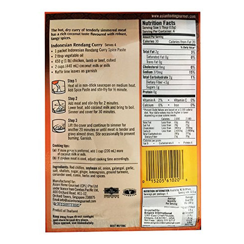 Asian Home Gourmet Spice Paste for: Indonesian Rendang Curry (Gulai) (3 Packets)
