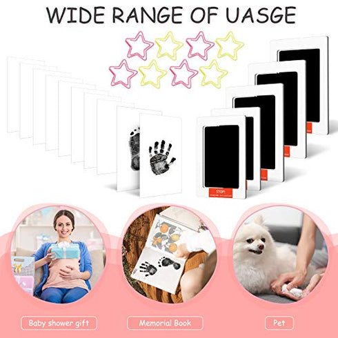 23 Piece Large and Medium Inkless Keepsake Ink Pad Kit Include 5 Clean Touch Ink Pads 10 Imprint Card and 8 Star Shaped Paper Clips Pet Paw Inkless Print Kit Great for Family Keepsake Newborn Registry