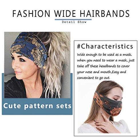Aceorna Boho Bandeau Headbands Wide Knot Hair Scarf Floral Printed Hair Band Elastic Turban Thick Head Wrap Stretch Fabric Cotton Head Bands Thick Fashion Hair Accessories for Women Pack of 3 (Boho)