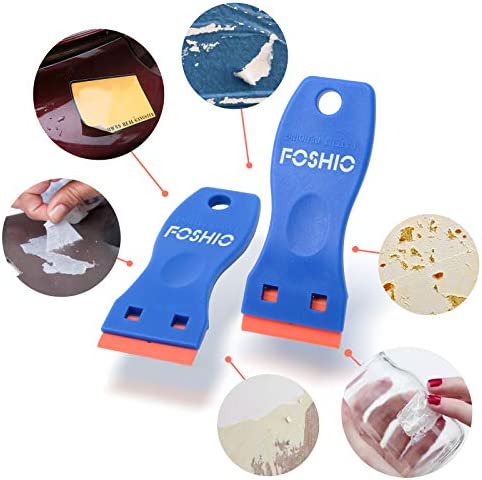 FOSHIO Plastic Razor Blade Scraper Include 2PCS Scraper Tool and 100PCS Blades for Gasket Remover, Labels Decal and Adhesive Remover for Windows and Glass,Blue