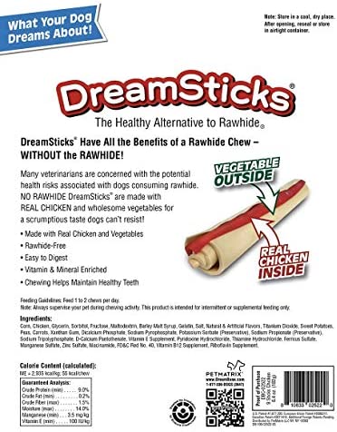 Dreambone Dreamsticks Dog Chew Made Wholesome Vegetables & Real Chicken, Easy To Digest, Rawhide-Free - 9 Sticks Per Resealable Bag – 1 Pack