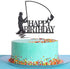 Black Glitter Happy Birthday Cake Topper, Birthday Party Decorations, Fishing Cake Topper, Fisherman Birthday Party Supplies