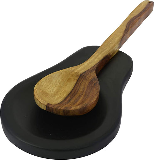 Marbco Marble Spoon Rest, Ladle Holder, Marble Spoon Rest Holder for Stove Kitchen, Heavy Duty, Dishwasher Safe (Design 2, Black)