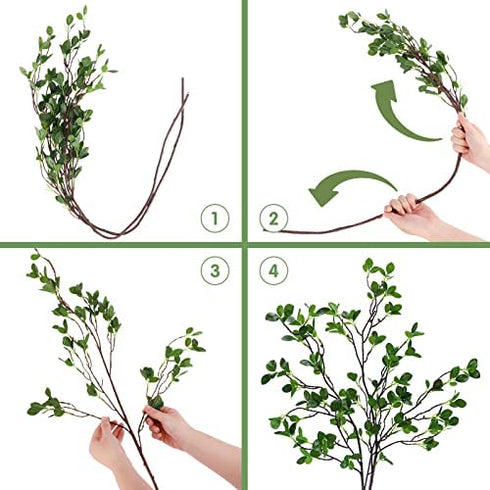 Whonline 43.3inch Artificial Greenery Stems, 2pcs Artificial Greenery Faux Branches for Vase Filler, Faux Ficus Twig with Green Eucalyptus Leaves for Home Office Decor