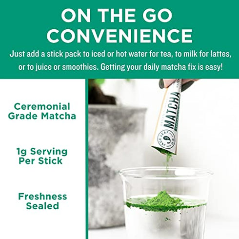 Jade Leaf Matcha Green Tea Powder - Organic Ceremonial Single Serve Stick Packs (10 count)