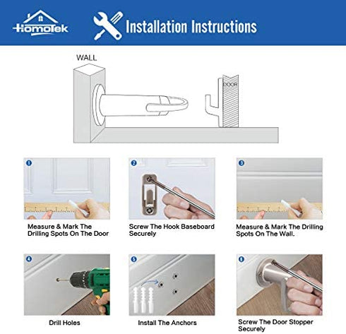 HOMOTEK Heavy Duty Latch Hook Stop,Door Holder Stopper with Sound Dampening Rubber Bumper Wall Mounted, Brushed Satin Nickel, 1 Pack