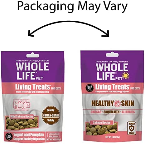 Whole Life Pet Living Treats for Cats – Healthy Skin with Salmon and Yogurt – Human Grade, Omegas, Allergy Relief - Made in The USA