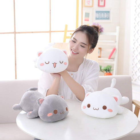 Cat Stuffed Animals, Soft Kitten Plush Pillow Gifts Toy for Kids, Girls, Grey Round Eyes 13.7"
