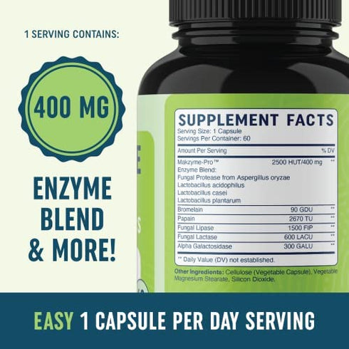 Digestive Enzymes Supplement with Probiotics | for Breaking Down Dairy, Protein, Sugar, & Carbs* | Nutrient Absorption, Lactose, Gas Relief, & Bloating* | Vegetarian, 3rd-Party Tested (60 Capsules)