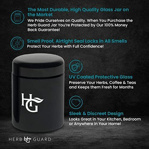 Herb Guard - Half Oz Smell Proof Jar and Airtight Container (250 ml) Comes with Humidity Pack to Keep Goods Fresh for Months