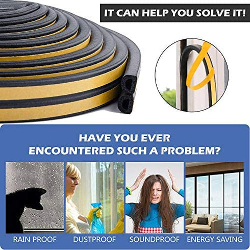 33Feet Long Weather Stripping for Door,Insulation Weatherproof Doors and Windows Seal Strip,Collision Avoidance Rubber Self-Adhesive Weatherstrip,(2 Rolls,16.5Ft/10m Each,Black)