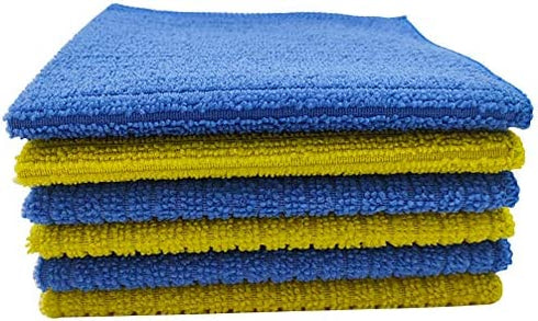 Microfiber Dish Cloth Kitchen Cleaning Rags with Net Poly Scour Side for Washing 12" x 12" 6 Pack (Green and Blue)