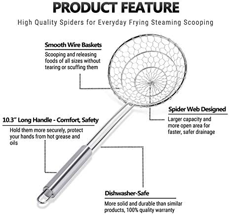 TEMCHY Spider Strainer Wire Skimmer Ladle Stainless Steel Mesh Spider Food Dumpling Noodle Frying Asian Strainer, 5-Inch Strainer Basket