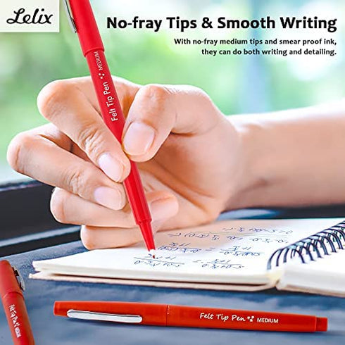 Lelix Felt Tip Pens, 15 Red Pens, 0.7mm Medium Point Felt Pens, Felt Tip Markers Pens for Journaling, Writing, Note Taking, Planner, Perfect for Art Office and School Supplies