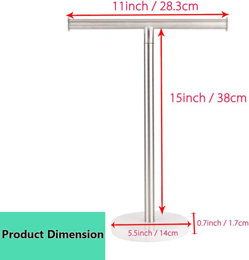 Hand Towel Holder with Heavy Marble Base, T-Shape Towel Rack, Modern Tree Rack Free Standing for Bathroom Vanity Countertop, 304 Stainless Steel, Brushed Finished (Silver)