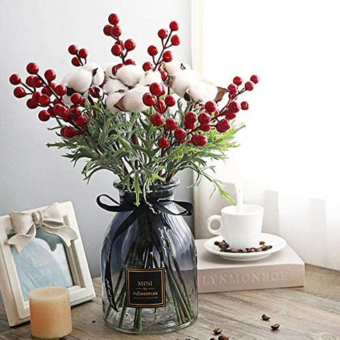 30 Pcs Rich Red Artificial Berry Stems Christmas Red Berry Picks,Winter Fake Berries Bunch Faux Cranberries for Holiday and Home Decor