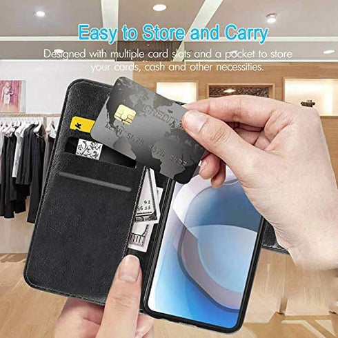for Moto One 5G Ace Case,for Motorola 5G Ace Wallet Case,with Screen Protector,PU Leather Wrist Strap Card Slots Soft TPU Shockproof Protective Flip Cover Phone Case for Moto One 5G Ace Case, Black