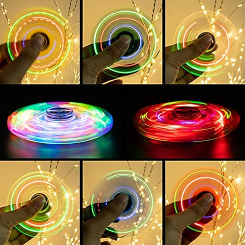 FIGROL Fidget Spinner, Light Up Party Favor Finger Spinner, LED Rainbow Crystal Finger Toy, Hand Fidget Spinner Toy for Relief Stress Reducer for Kids-Pink