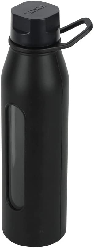 Takeya Glass Water Bottle with Silicone Sleeve and Twist Cap, 22 Ounce, Black