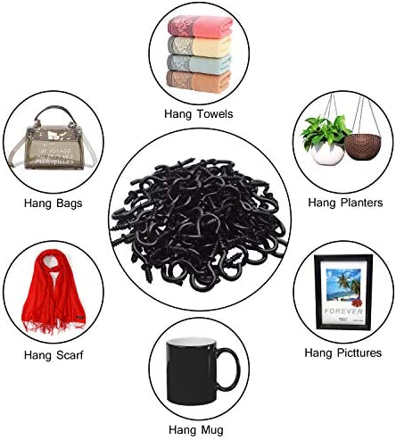 100pcs 1/2inch Black Screw Cup Hooks Screw-in Ceiling Hooks Cup Hanging Hooks Light Hooks for Home and Office Use