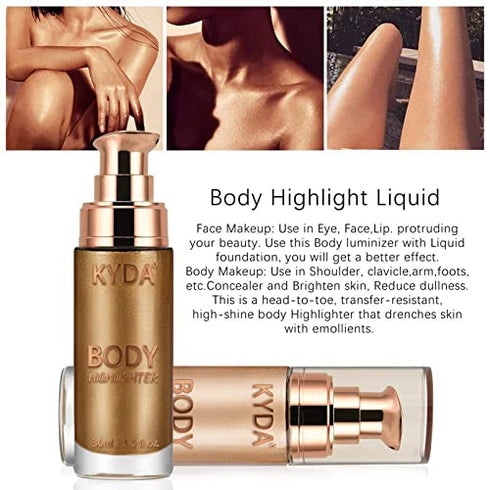 KYDA Body Luminizer, Waterproof Moisturizing and Glow For Face & Body, Radiance All In One Makeup, Face Body Glow Illuminator, Body Highlighter 1fl.oz.-101 Rose Gold