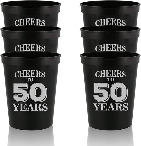 Veracco Cheers To 50 Years Stadium Party Cup Fifth Birthday Gift Fifty and Fabulous Party Favors Decorations Funny Birthday Gag Gifts For Him Her (Black, 12)