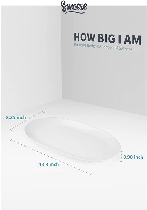 Sweese 747.101 White Serving Platters, 13.3 Inch Porcelain Serving Platters for Party, Large Oval Serving Trays Serving Plates for Fish Dish, Steak, Restaurant, Dessert Shop, Set of 2