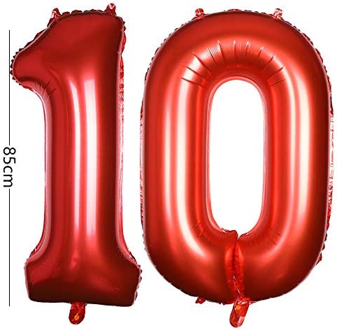 Smarcy 40 Inch Jumbo Number 10 Balloon Birthday Party Celebration Decoration Foil Helium Balloons,Red