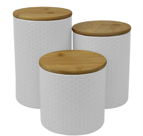 Home Basics Ceramic Canister (Small, White Honeycomb)