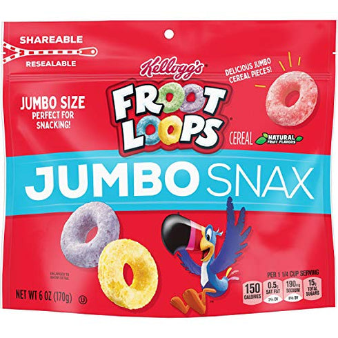Kellogg’s Froot Loops Jumbo Snax Cereal Snacks, Kids Snacks, Fruit Flavored, Original, 6oz Bag (1 Bag)