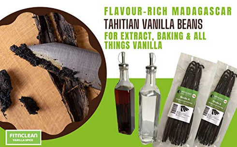 12 Organic Madagascar Vanilla Beans Grade A. Certified USDA Organic 6"-7.5" by FITNCLEAN VANILLA for Chefs, Extract, Baking and Essence. Gourmet Bourbon NON-GMO Whole Pods