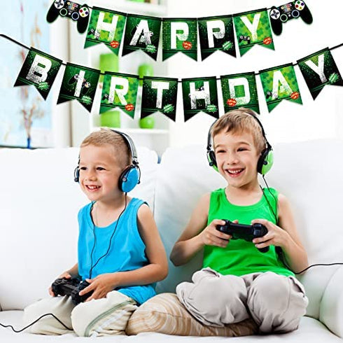 WERNNSAI Game Birthday Banner - Video Game Party Supplies Happy Birthday Bunting Garland for Boys Kids Player Geeks Gaming Themed Party Decorations Assembled
