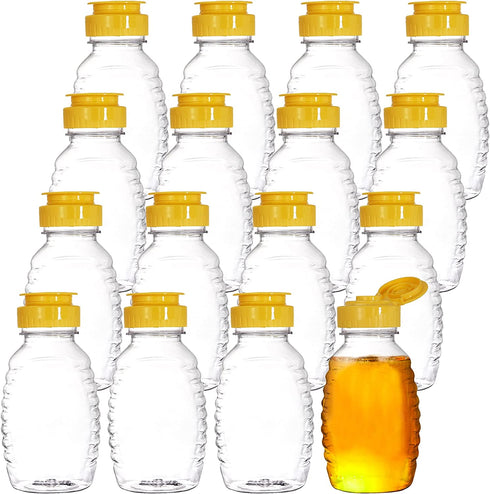 Bekith 16 Pack Empty Plastic Honey Bottles, 6.6oz Plastic Honey Jars with Flip-top Caps, Squeeze Honey Bottle Container for Storing and Dispensing