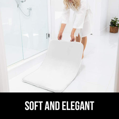 Gorilla Grip Thick Memory Foam Bath Rug, Soft Absorbent Luxury Mats, Plush Velvet Topside, Machine Wash Rugs, Microfiber Dries Quickly, Cushioned Bathroom Mat for Bathtub, Shower Floor, 24x17, White