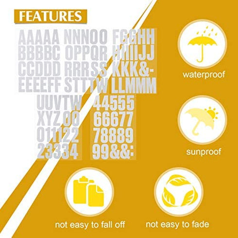 Reflective Capital Letters and Numbers Sticker Decal, Self Adhesive Mailbox Address Letters and Numbers 0-9, Waterproof and Fadeless for Bin, Window, Signs, Door, Cars (104 Pieces,2 Inch)